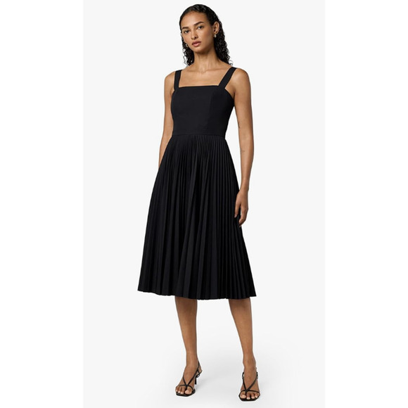 THEORY WOMENS SIZE 10 SLEEVELESS PLEATED VOLUME POPLIN MIDI DRESS BLACK NEW - Picture 1 of 14